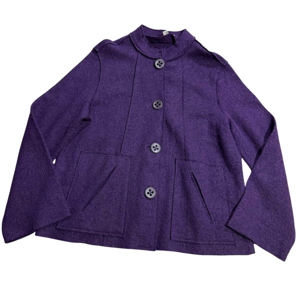 Coldwater Creek Sweater Jacket Wool Cardigan Button Women's Size Medium Purple